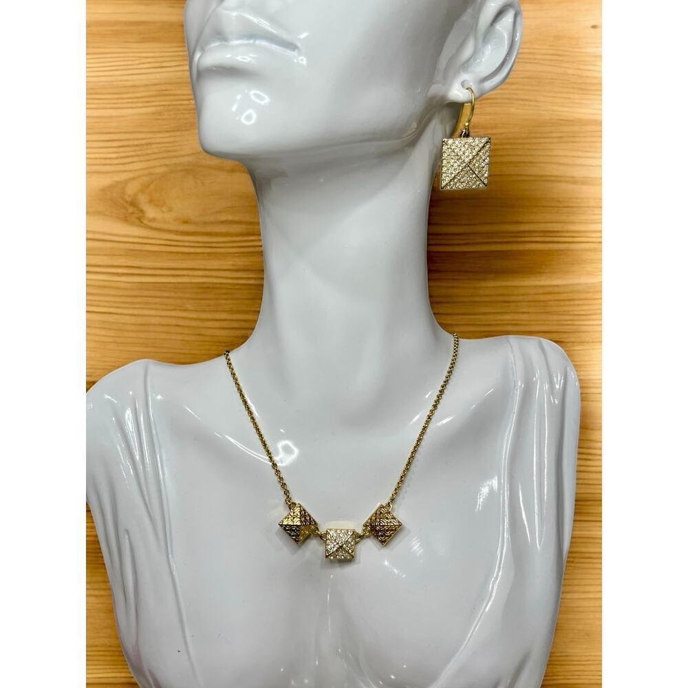 Y2K Coach 96916/96321 Gold & Crystal OP Art Necklace & Earring Set